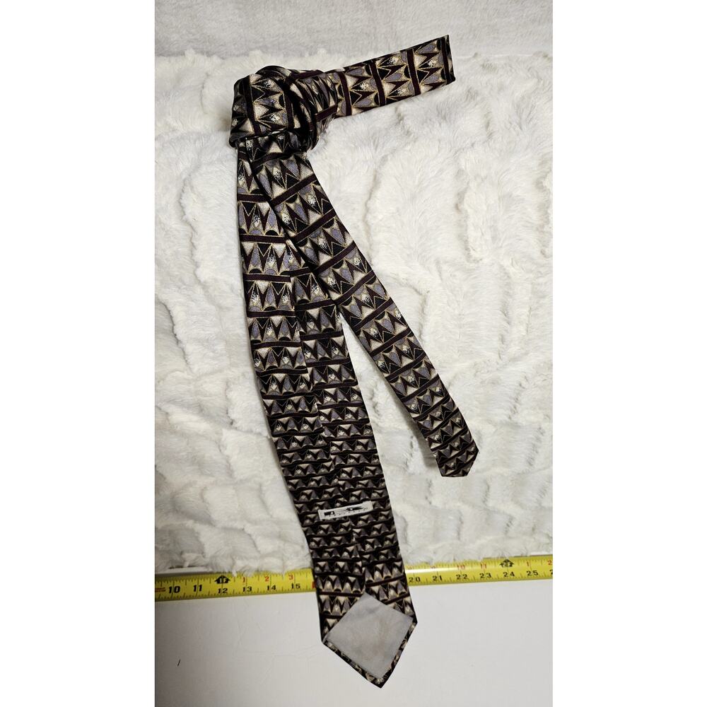 Vintage J.T. Beckett 100% Silk Geometric Tie Burgundy Grey Made in USA